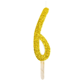 Number Candle - 6 - Glitter Gold